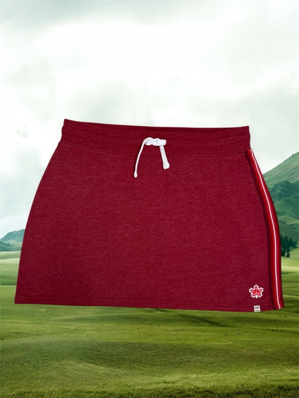 Hudson’s Bay Olympics Fleece Red Drawstring Mini Skirt with Side Stripe Sz L